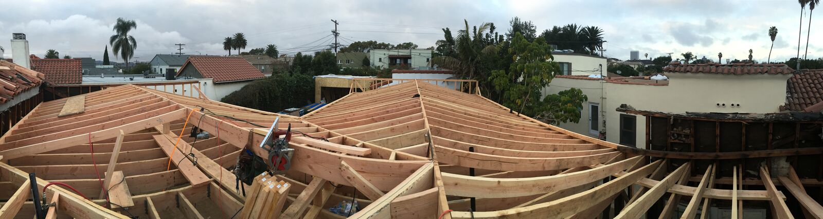 Custom home roof framing in progress