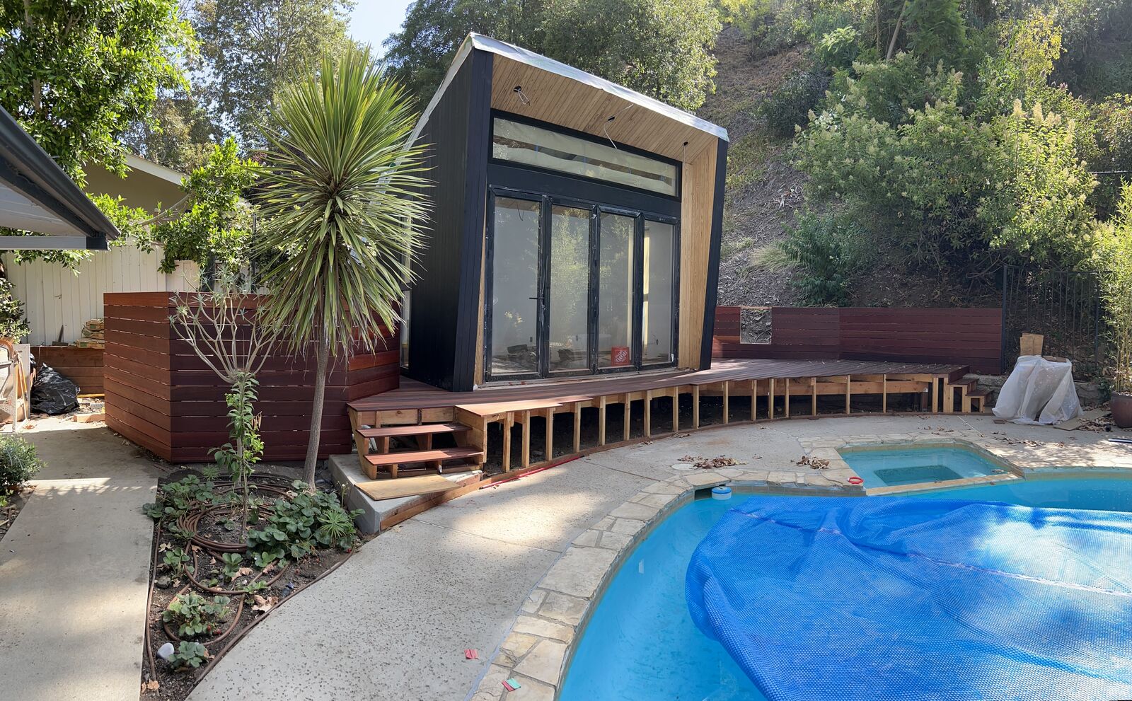Detail view of modern ADU deck